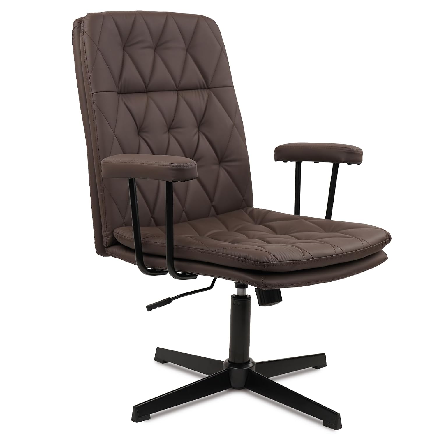 Task Chair Mid Back - Bruine lederen bureaustoel zonder wielen, kruislings