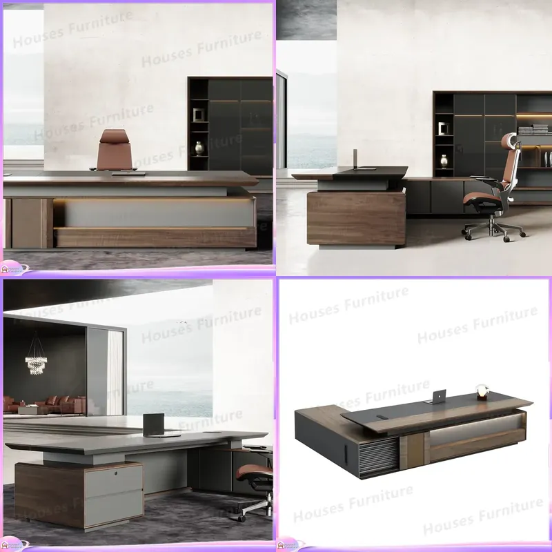 Office Furniture Table - Luxe directiebureau van massief hout, bruin,