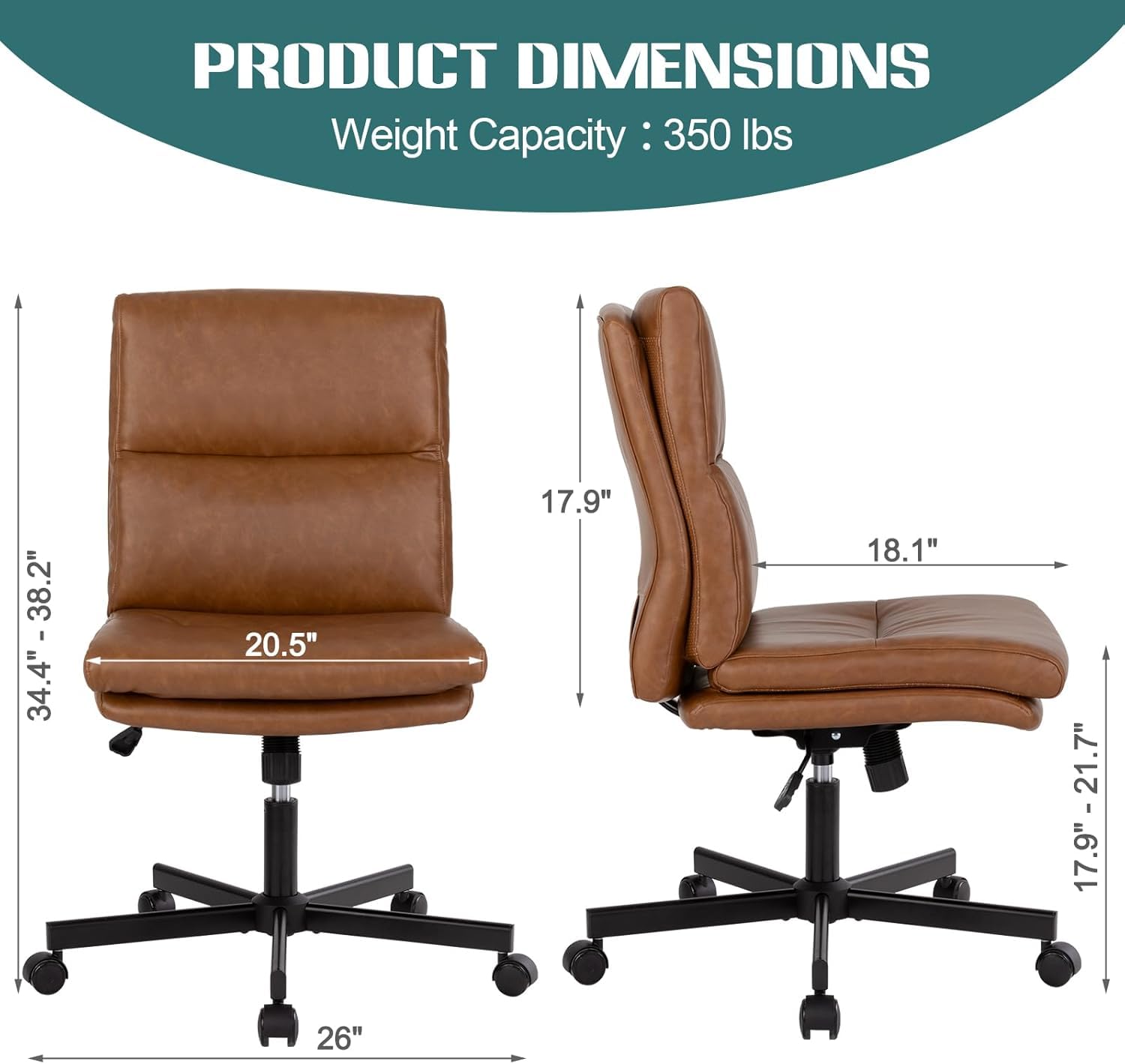 Task Chair Mid Back - Armloze bureaustoel, middelhoge rugleuning, kruislings draaibare